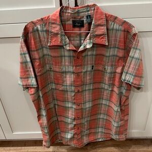 Bass Coral and Teal Plaid Short Sleeve Shirt Size XXL